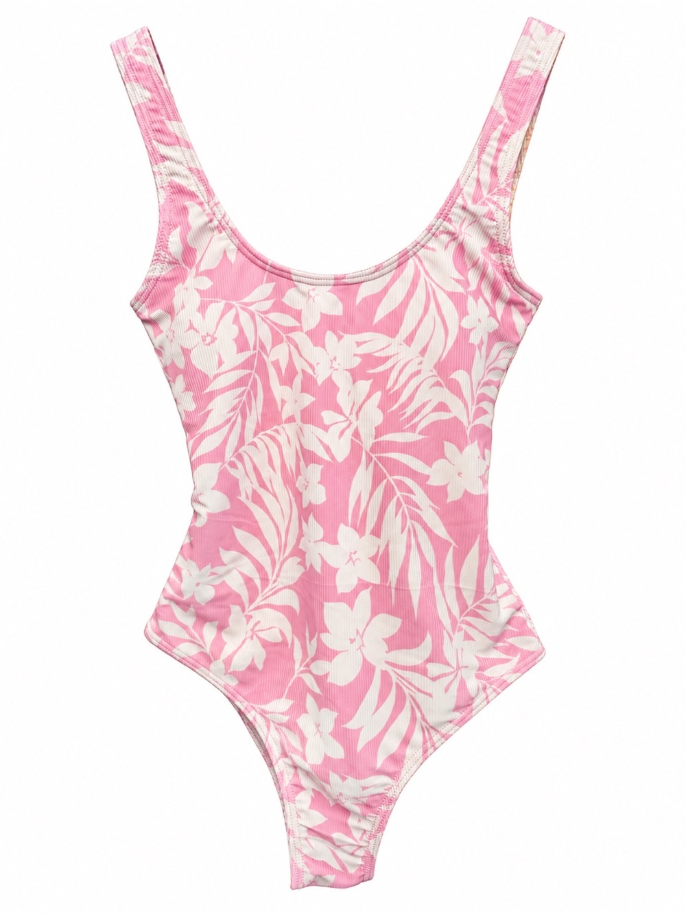 Billabong Sweet Waves Pink Floral Ribbed One Piece Swimsuit S
